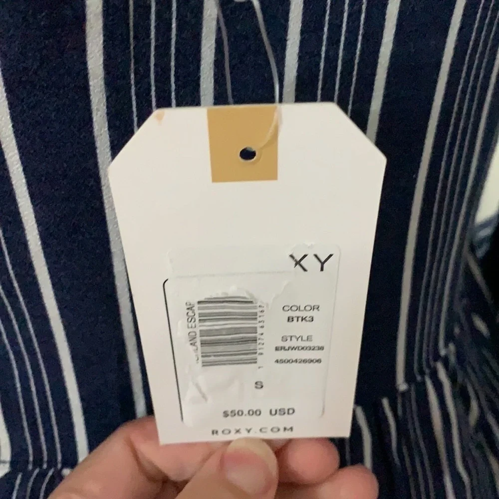 Roxy Women's Highland Escape Horizontal Striped Long Sleeve Navy Skater Dress - Picture 11 of 11